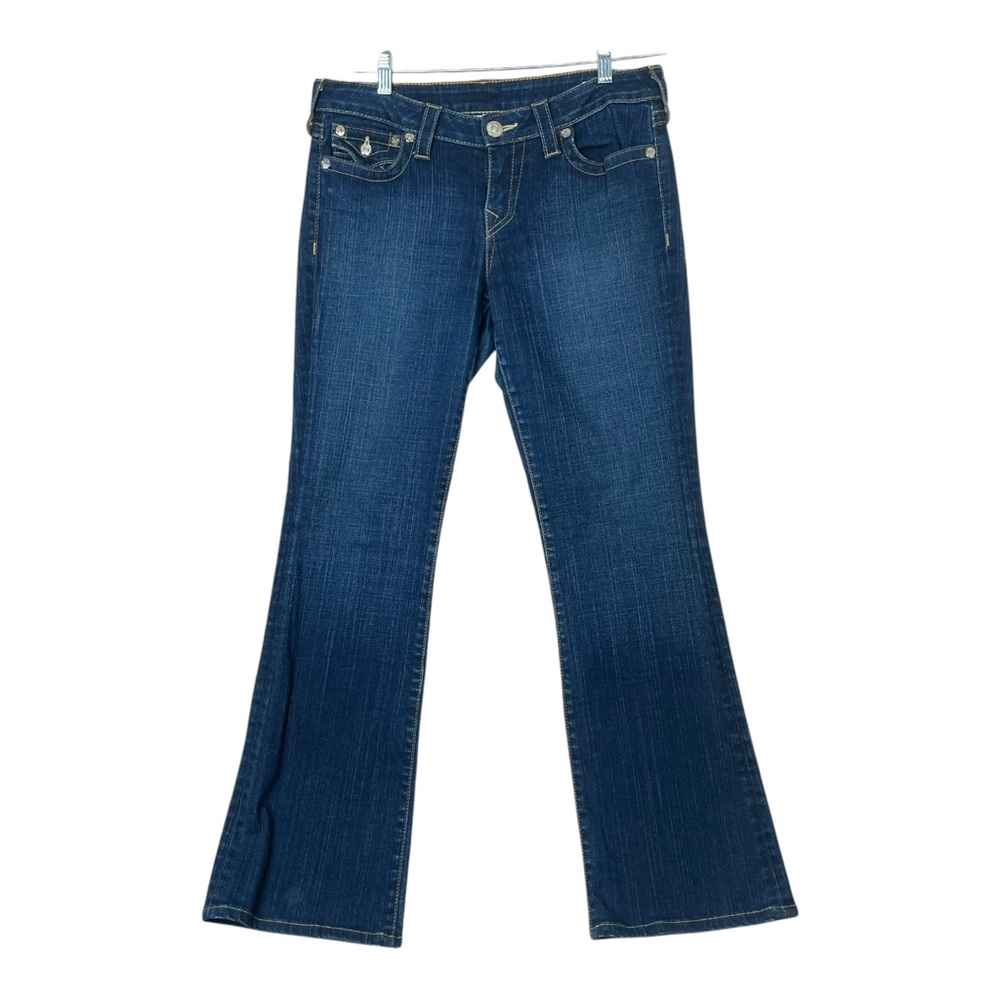 True Religion Jeans Woman 30 Becky Blue Mid Rise Bootcut Flap Pocket Made USA